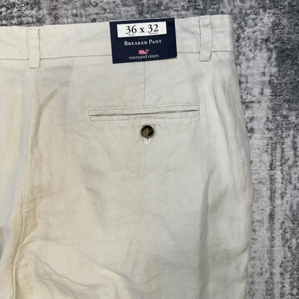 Vineyard Vines Pants Men 36x32 Beige Linen Breaker Chino Beach Resort Preppy NEW